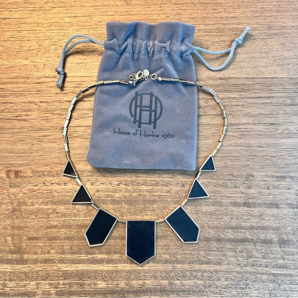 House of Harlow 1960 black leather gold necklace